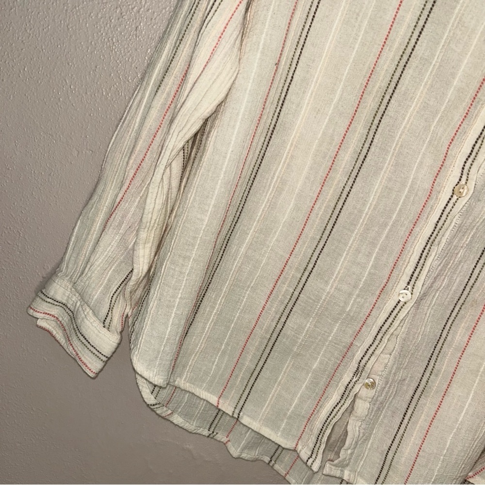 Sundance Cream gauzy cotton Striped Button Down Shirt - Picture 3 of 5